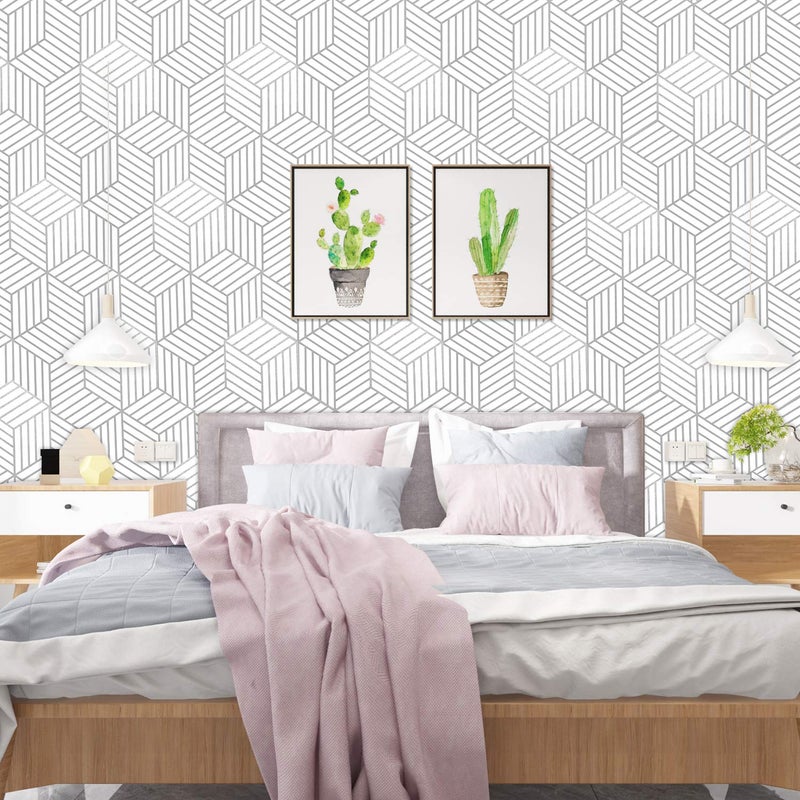WENMER Geometric Hexagon Peel and Stick Wallpaper - 17.7 Inch x 394 Inch Silver Removable Self-Adhesive Vinyl Film for Home Drawer Shelf Use - Image 3
